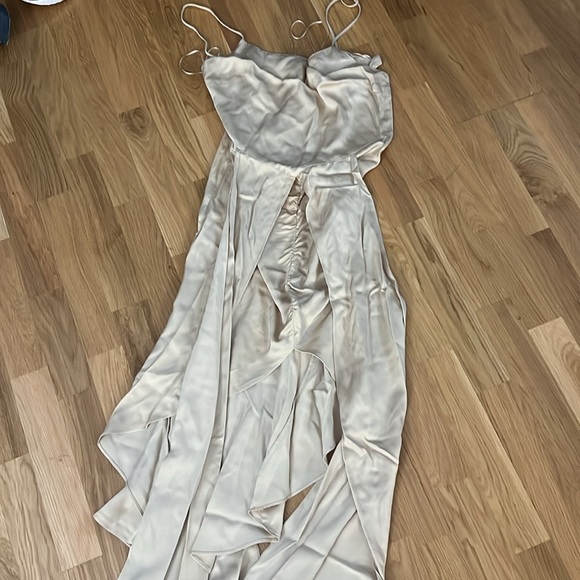 Cult Gaia Natasha Dress High Low Satin Tie Front Sand Nude - Picture 4 of 6